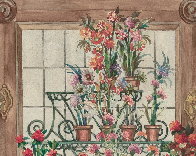 Conservatory Window with Flowers by Perkins Harnly